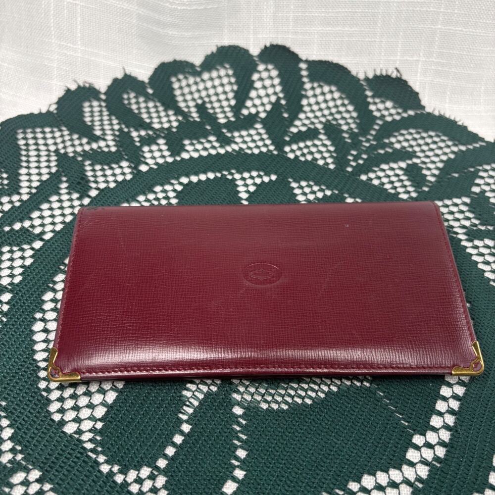 Cartier Red Burgundy & Gold Long Wallet Zip Pouch Leather Bordeaux Unisex Gift